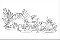 Vector stock coloring page with cute family of dinosaurs.
